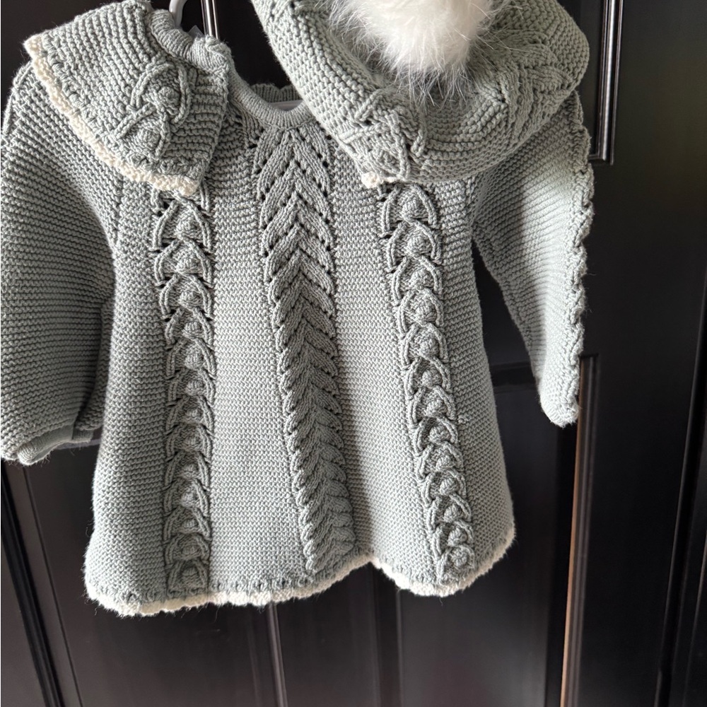 Charming Gray Knit Baby Sweater with Hood